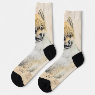 Chaussette Peinture Poméranienne (orange) - Art Chien origina