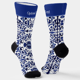 Chaussette Peinture sur carreau de céramique bleu vintage ave