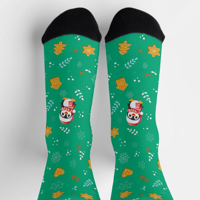 Chaussette Penguin Père Noël Joyeux Joyeux motif d'arbre de N (Haut)