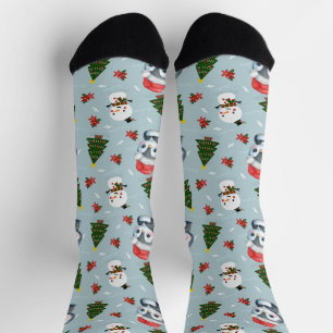 Chaussette Penguin Père Noël Joyeux Joyeux motif d'arbre de N