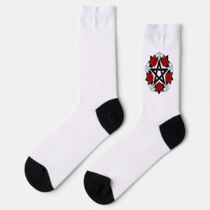 Chaussette Pentagramme aux roses rouges