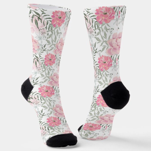 Chaussette Peonies rose roses fleurs fleurs jardin fleurie bo (Angulaire)