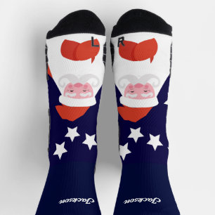 Chaussette Père Noël et étoiles souriantes sur chaussettes bl