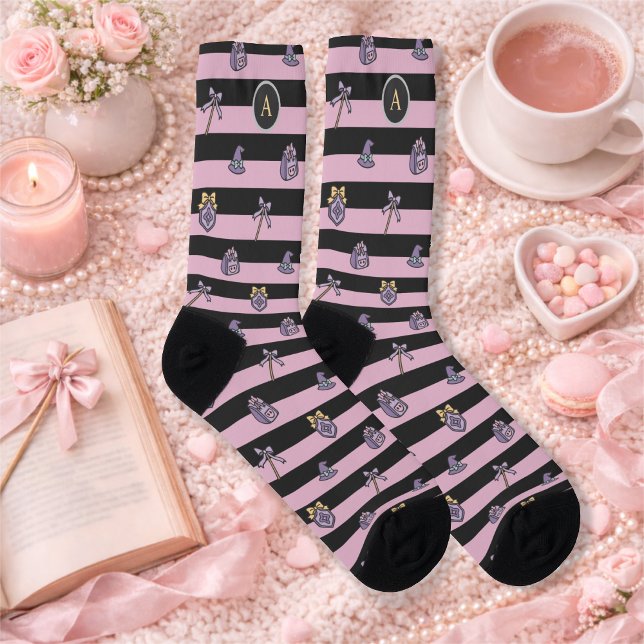 Chaussette Personalized Book Girl Academy Wizard Black Pink (Créateur téléchargé)