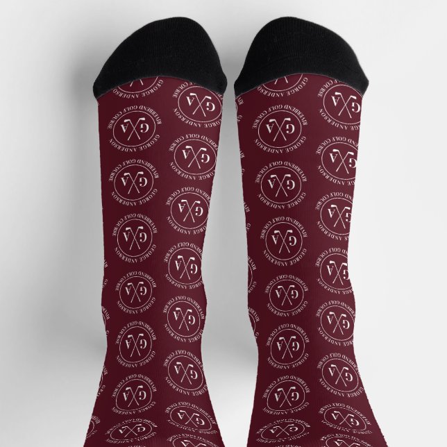 Chaussette Personalized Golf Monogram Pattern Burgundy (Haut)