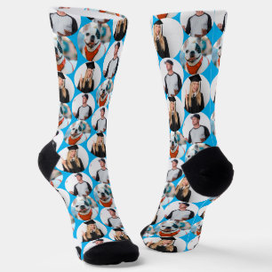 Chaussette Personnalisé 3 Photos Motif bleu