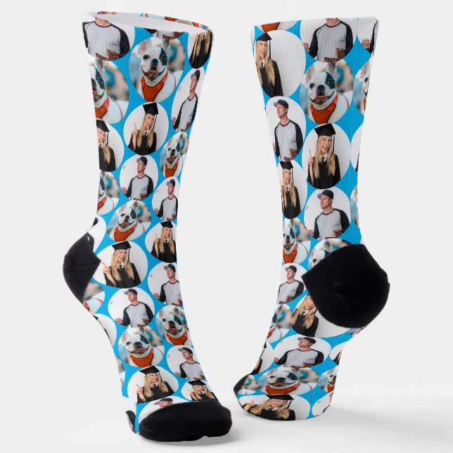 Chaussette Personnalisé 3 Photos Motif bleu (Angulaire)