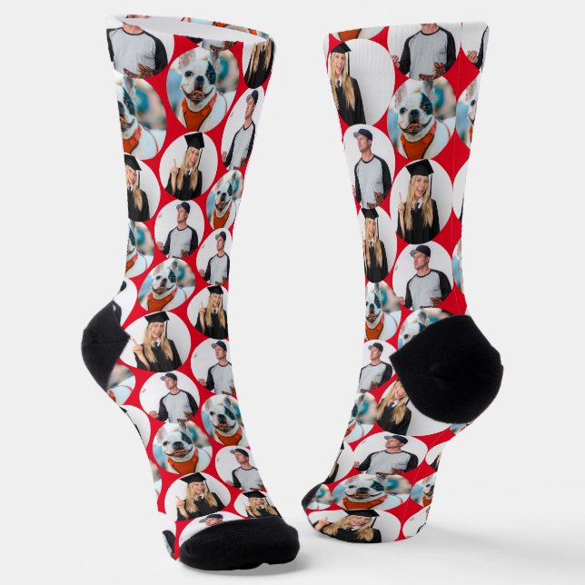 Chaussette Personnalisé 3 Photos Motif Rouge (Angulaire)