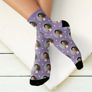 Chaussette Personnalisé Boyfriend Photo Lavender Love