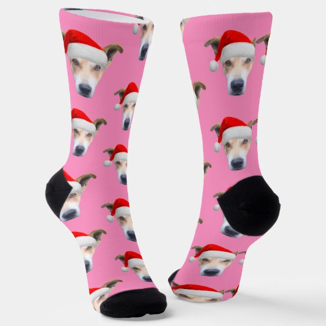 Chaussette Personnalisé Chien animal de compagnie photo rose (Angulaire)