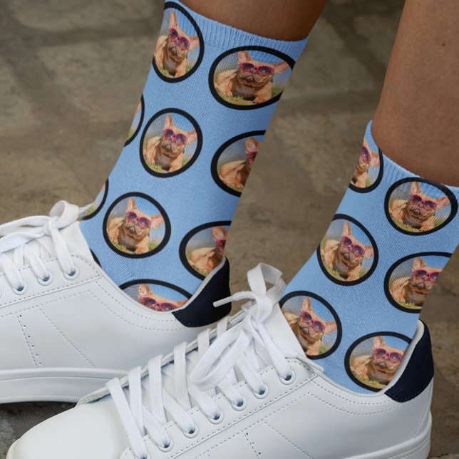 Chaussette Personnalisé Cute Motif animal bleu Photo personna (Créateur téléchargé)