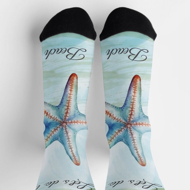Chaussette Personnalisé mignon étoile Aquarelle bleu ciel (Haut)