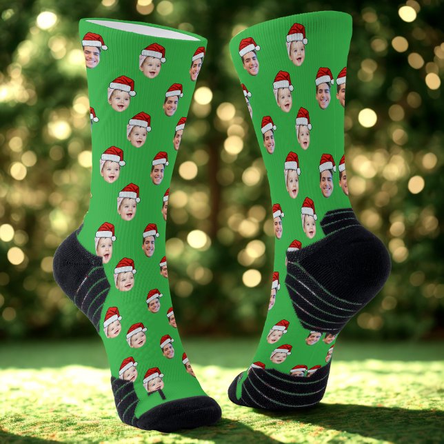 Chaussette Personnalisé Santa Hat Visage Noël Cadeau 2 Photos (Créateur téléchargé)