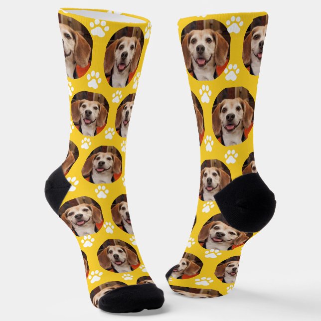 Chaussette Personnalisé Sporty Yellow Pet Photo Empreintes de (Angulaire)