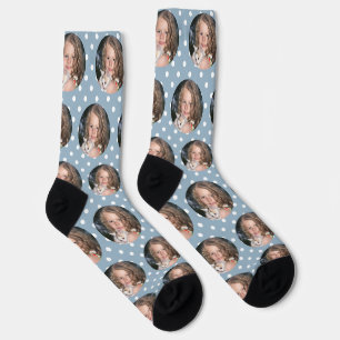 Chaussette Personnalisée Petite amie Photo Dusty Blue Pois Lo