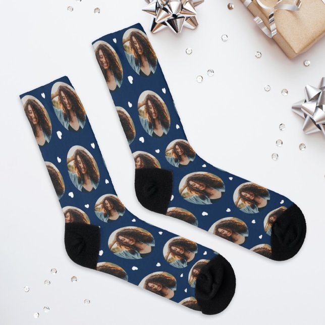 Chaussette Personnalisée Petite amie Photo Marine Blue Love (Créateur téléchargé)