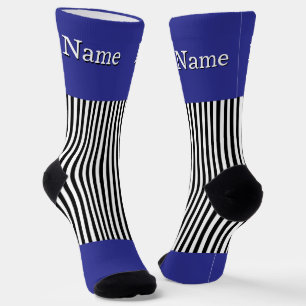 Chaussette Personnaliser Nom Rayures Blanches Noires Bleu Pro