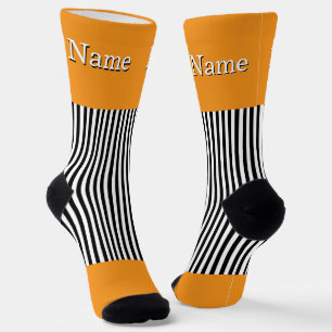 Chaussette Personnaliser Nom Rayures Noir Blanc Orange 