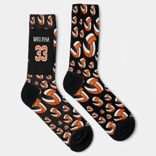 Chaussette Personnalisez le volleyball orange, noir et blanc