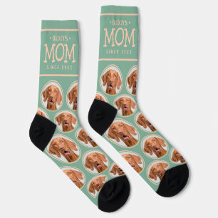 Chaussette Pet Mom Cadeau Chien Chat Photo Motif Vert & Rose