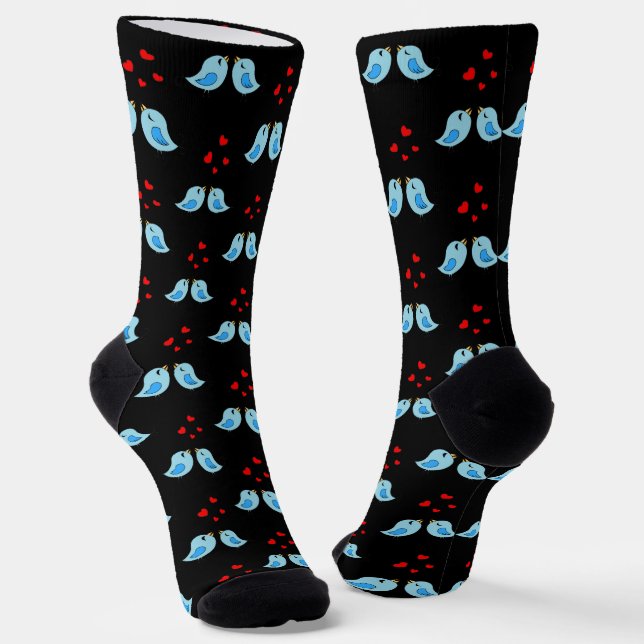 Chaussette Petit oiseau bleu sur noir (Angulaire)