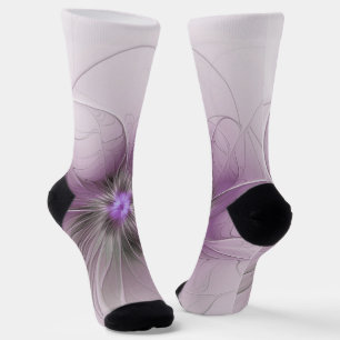 Chaussette Petite Beauté Moderne Fleur d'Art Fractal Gris Mau