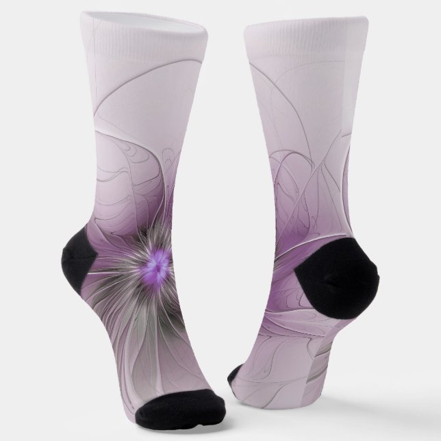 Chaussette Petite Beauté Moderne Fleur d'Art Fractal Gris Mau (Angulaire)