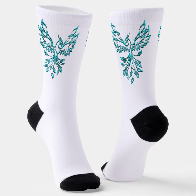 Chaussette Phoenix bleu se lève sur blanc (Angulaire)