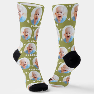 Chaussette Photo #1 Fête des pères verte de grand-père Olive
