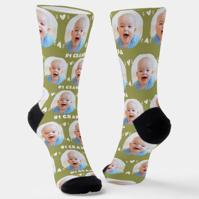 Chaussette Photo #1 Fête des pères verte de grand-père Olive (Angulaire)