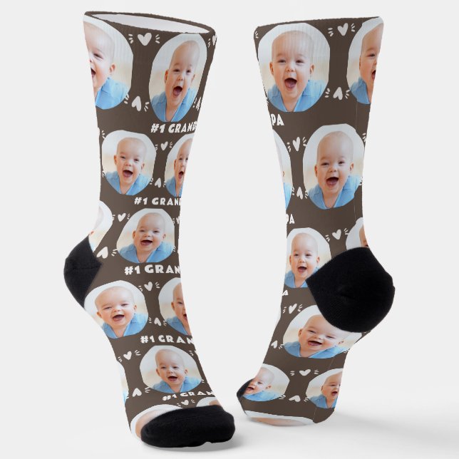 Chaussette Photo #1 Grandpa Fête des pères Brown pour enfants (Angulaire)