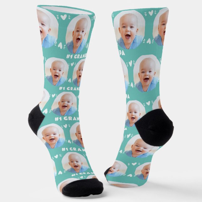 Chaussette Photo #1 Grandpa Light Fête des pères Turquoise (Angulaire)