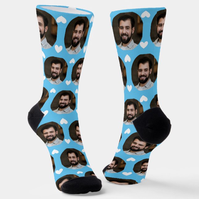 Chaussette Photo Boyfriend For Girlfriend avec/Hearts Blue (Angulaire)