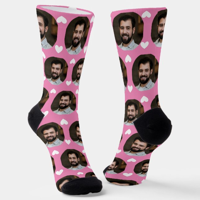 Chaussette Photo Boyfriend For Girlfriend Pink w Hearts (Angulaire)