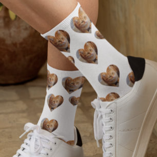 Chaussette Photo cœur famille chat chien
