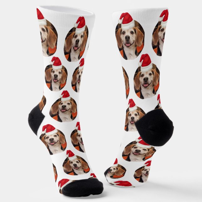 Chaussette Photo d'animaux de compagnie Red White Santa Hats  (Angulaire)