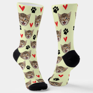 Chaussette Photo de chien chat personnalisé avec coeurs et pa