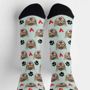 Chaussette Photo de chien de chat avec des coeurs et des patt