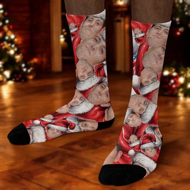 Chaussette Photo de visage amusant à Santa Hat Chaussettes d' (Créateur téléchargé)
