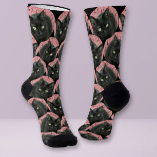 Chaussette Photo de visage de chat personnalisé Black Cute Fu