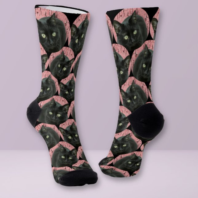 Chaussette Photo de visage de chat personnalisé Black Cute Fu (Créateur téléchargé)
