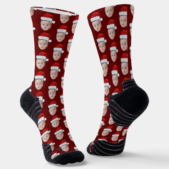 Chaussette Photo du visage personnalisé Santa Hat Funny Noël (Angulaire)