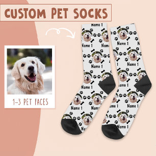 Chaussette Photo et nom du chien, avec os et Empreintes de pa