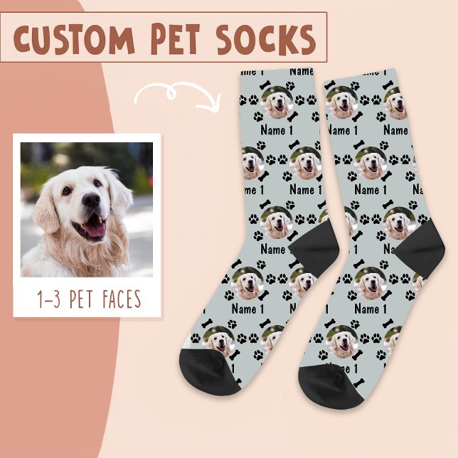 Chaussette Photo et nom du chien, avec os et Empreintes de pa (Créateur téléchargé)