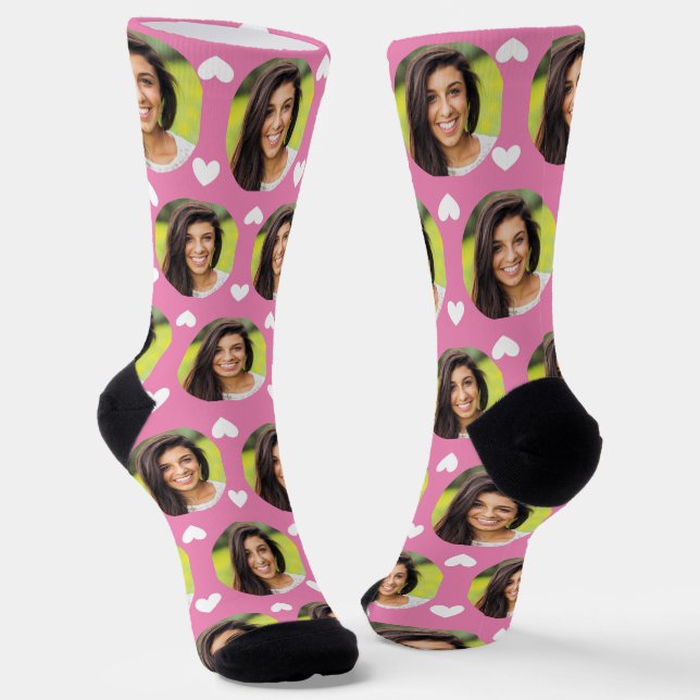 Chaussette Photo Girlfriend For Boyfriend Coeur rose (Angulaire)