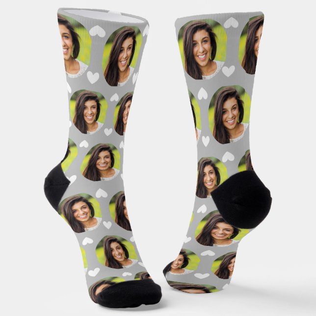 Chaussette Photo Girlfriend For Boyfriend Grey Heart (Angulaire)