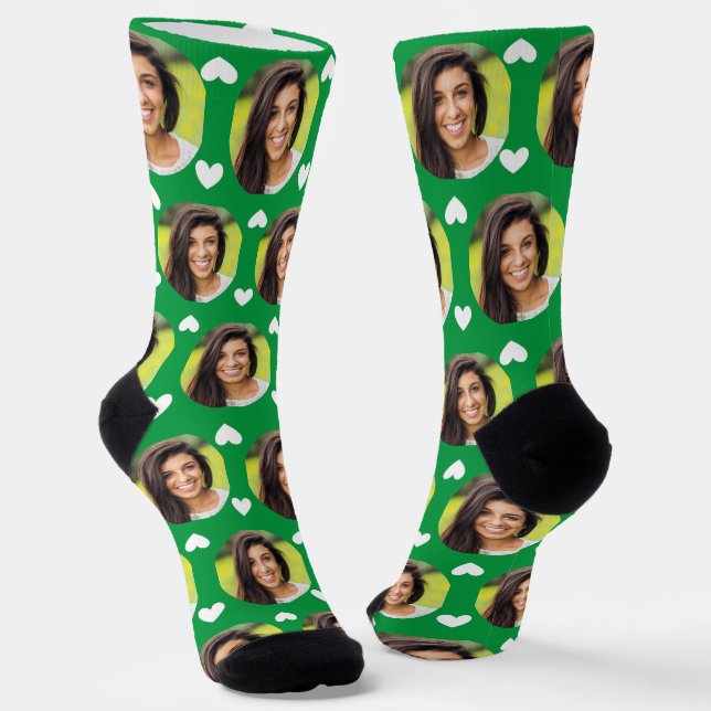Chaussette Photo Girlfriend For Boyfriend Ky Green Heart (Angulaire)