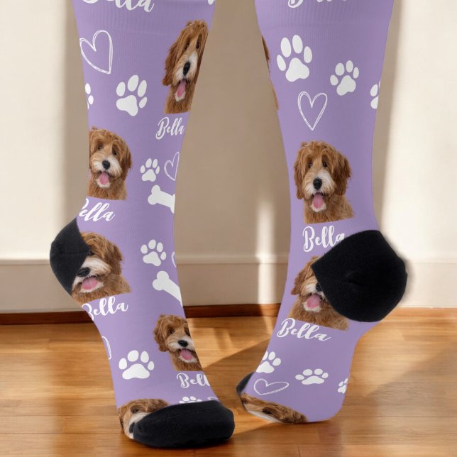 Chaussette Photo mignonne Amoureux des chiens animal violet (Créateur téléchargé)