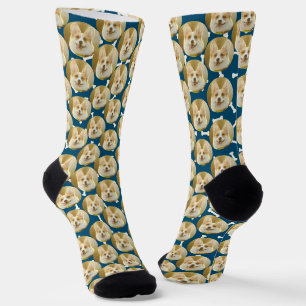 Chaussette Photo Motif de chien personnalisé Chien papa bleu 