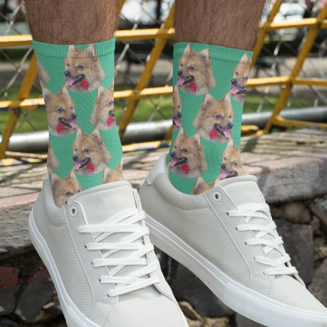 Chaussette Photo personnelle du visage de chien Mint vert mig (Créateur téléchargé)